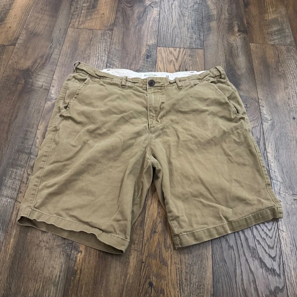 Abercrombie & Fitch Mens Chino Shorts 36 Khaki Tan Cotton Preppy Flat Front Golf